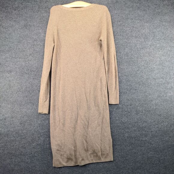 Madewell Womens Knit Sweater Dress Tan Small Long Sleeve Raglan Side Slit Hi-Low - Picture 7 of 13